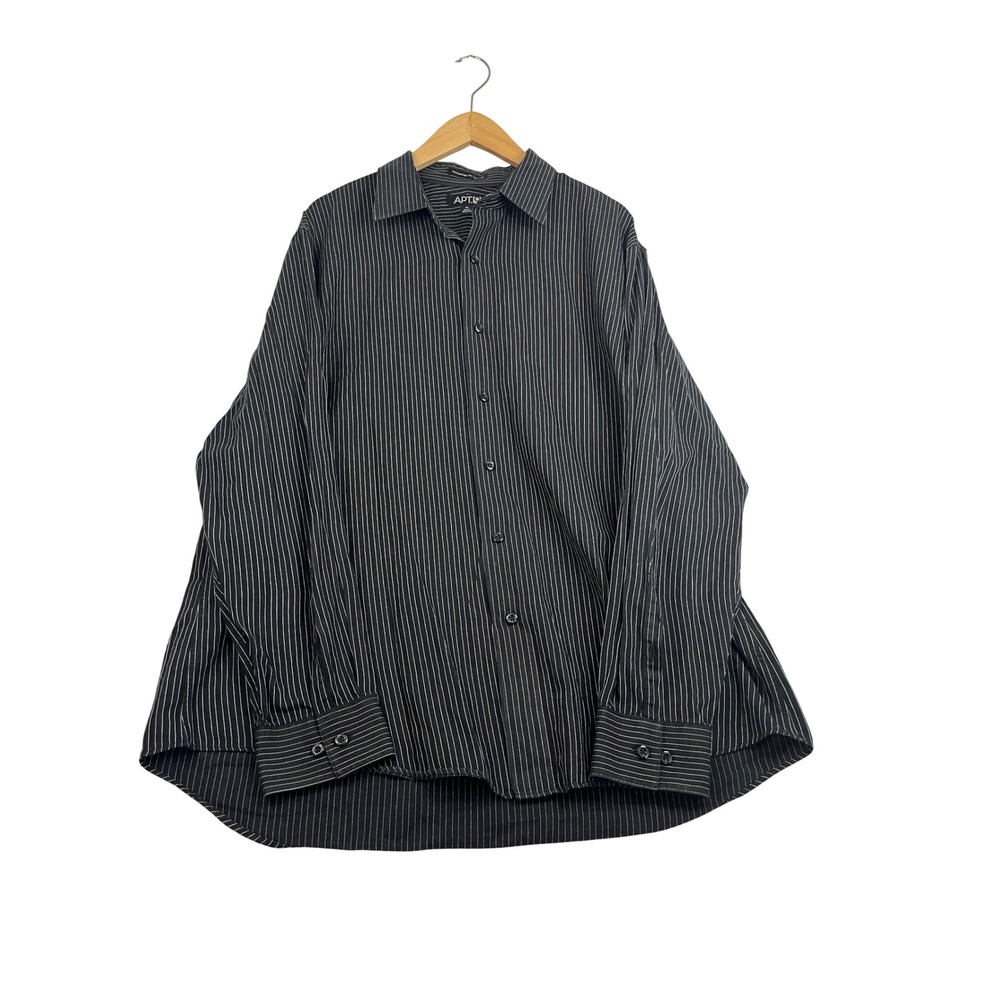Apt.9  Men XL Black Pinstripe Superfine 80s Cotton Button Down Long Sleeve Shirt